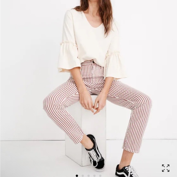 Madewell Denim - Madewell Luca Stripe Red White High Rise Slim Crop Boy Jean 25